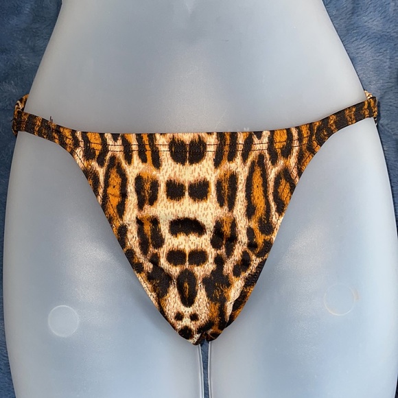VINTAGE RARE LEOPARD PRINT STRING BIKINI PORT-CROS PARIS Made in France UK SZ 42 - Picture 3 of 11